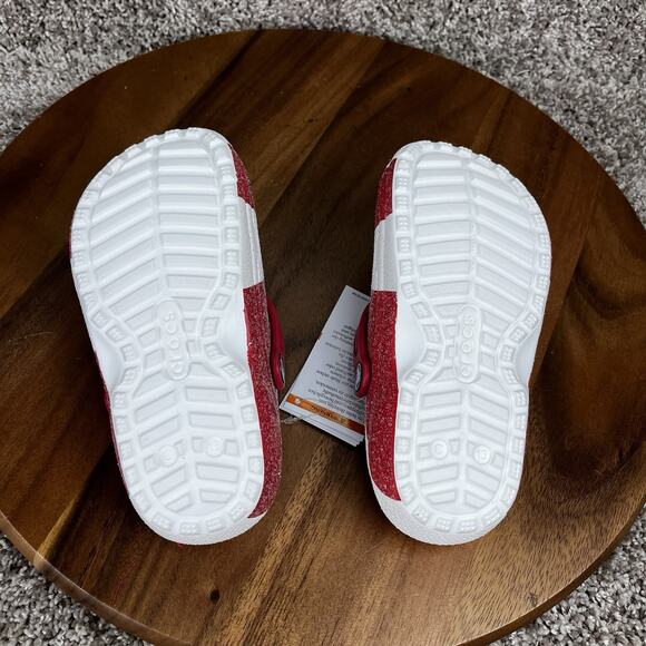 Crocs Kids Christmas/Holiday Size 13 Peppermint Glitter Classic Lined Red White - Picture 9 of 11